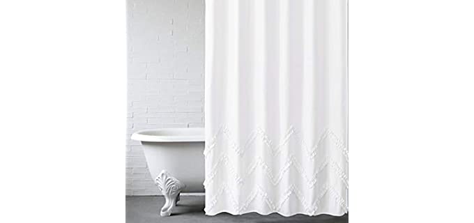 Felisa Zig-Zag - Striped White Ruffle Shower Curtain
