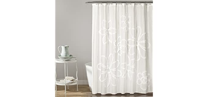 Lush Decor Floral - Shabby White Ruffle Shower Curtain