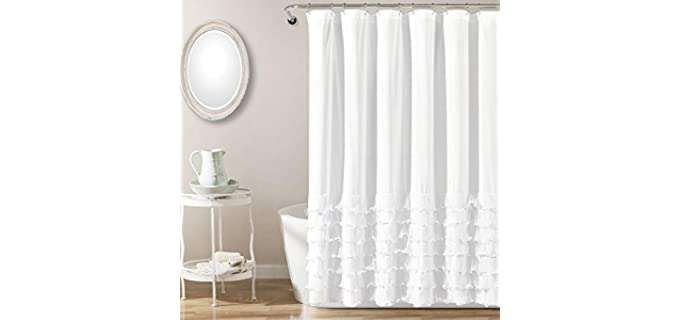 Lush Decor Avery - White Shower Curtain with Ruffles