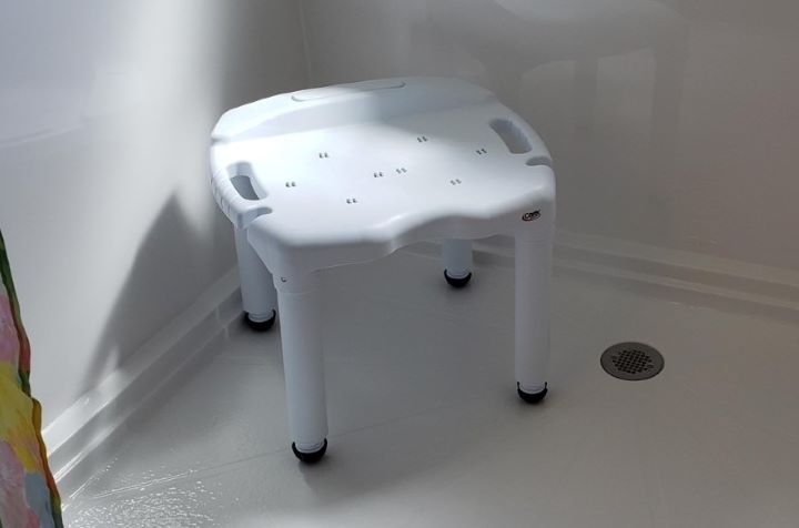  Using the adjustable shower bench from Carex Health Brands