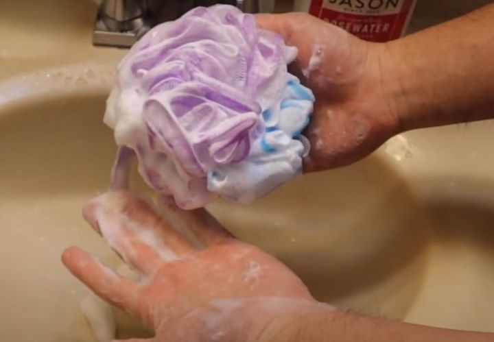 Confirming how soft the shower sponge and gently creates a foamy leather