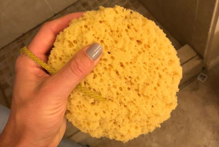 Using the exfoliating shower sponge from Michelle’s Melting Pot