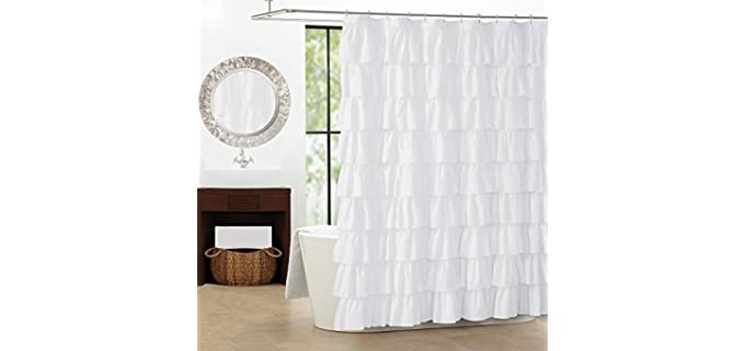 WestWeir Farmhouse - Textured White Ruffle Shower Curtain