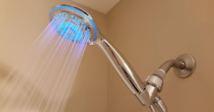 Observing the All Chrome Water Temperature Controlled Color Changing 5-Setting LED Handheld Shower-Head from Dream Spa