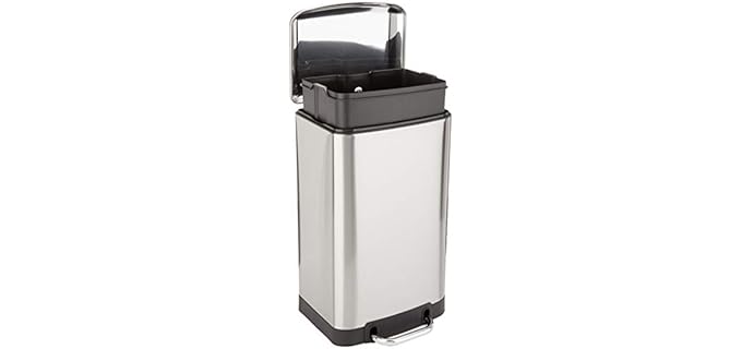Amazon Basics Rectangular - Stainless Steel Shower Trash Can with Soft-Close Lid