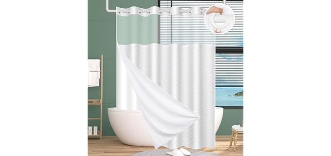 Fadoty No Hook - No Hook Shower Curtain with Snap Liner