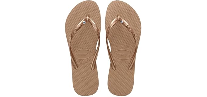 Havaianas Slim Crystal - Swarovski Crystal Accent Slim Waterproof Shower Flip-Flops