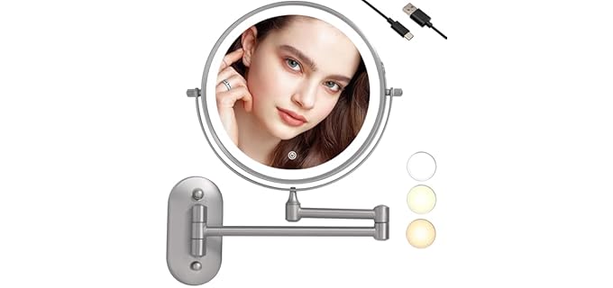 Tushengtu 8CB-N10X - Rechargeable Wall-Mounted Lighted Makeup Mirror