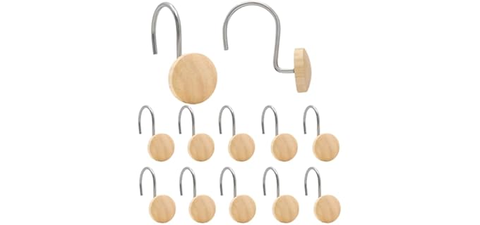 Jtdth Modern - Rustproof Wood & Metal Shower Curtain Hooks