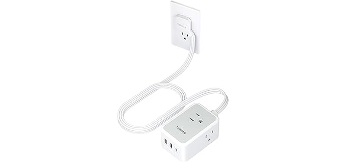Tessan 3 Outlets - Slim Flat Plug Power Strip with USB