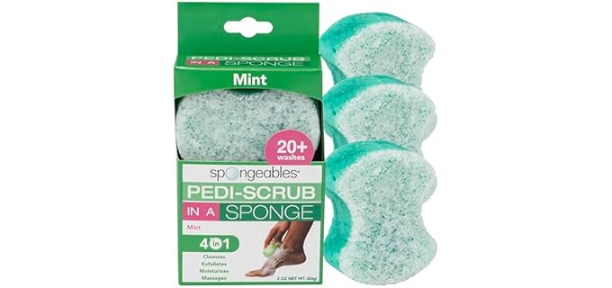 Spongeables Pedi-Scrub - Dual-Textured Moisturizing Shower Foot Sponge Scrubber
