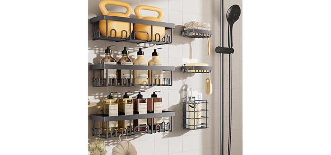 Veken Wall-Mounted - 6-Pack Rustproof Wall-Mounted Shower Caddy Set