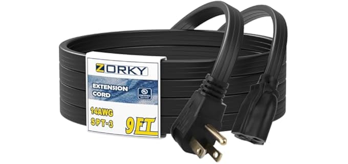 Zorky SPT-3 - 9ft Heavy-Duty Flat Plug Extension Cord