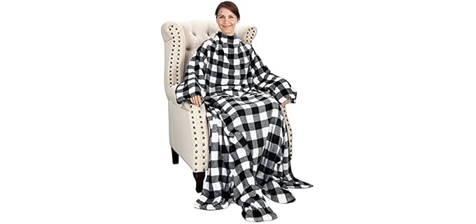 Catalonia Micro Plush - Plaid Fleece Blanket with Sleeves & Pockets