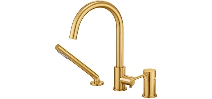 Rigobal Sprayer - Brushed Gold Deck-Mount Bathtub Faucet with Sprayer