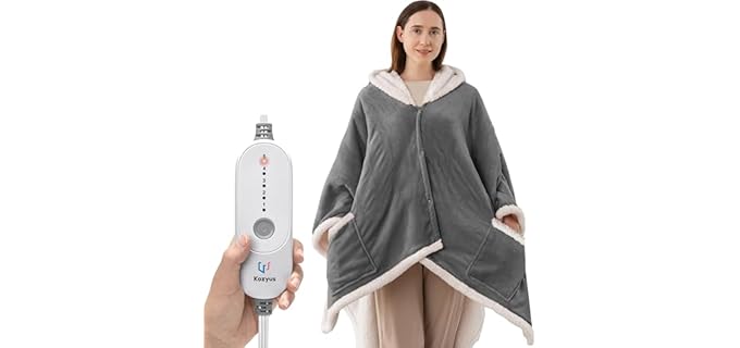 Kozyus Poncho - Wearable Heated Wrap with Hood & Pockets