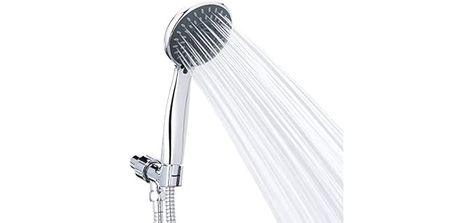 Briout Handheld Shower Head High Pressure 5-Settings with Hose, Chrome | Powerful Water Spray, Against Low Pressure Water Flow, 59 Inch Stainless Hose, Adjustable Mount