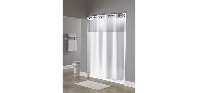 Hookless HBH49MYS01SL74 Illusion Shower Curtain With Snap In Liner Sheer Top White 71