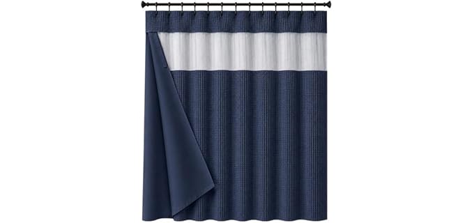Hotel Style Waffle Weave Shower Curtain with Snap-In Waterproof Fabric Liner, Mesh Top Window, Water Resistant, Machine Washable, Hotel Bathroom Shower Curtain Set, 70 x 72 Inch