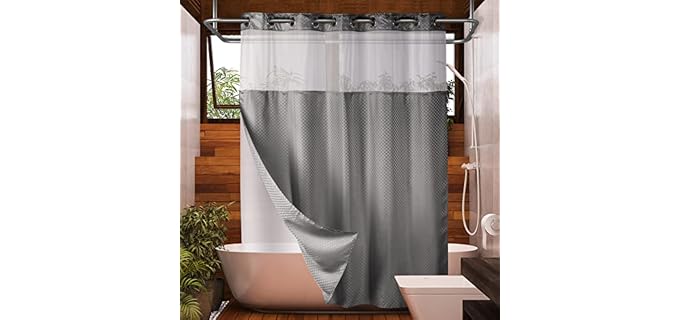 Lagute SnapHook Hook Free Shower Curtain with Snap-in Liner & See Through Top Window | Hotel Grade, Machine Washable | 71Wx74L, Gray