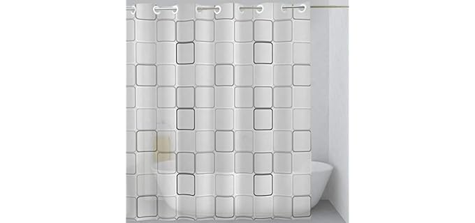 MONKEYZON Shower Curtain With Snap On Rings No Hooks | Modern Black & White Geometric Design | No Liner Needed | Fast And Easy Installation | Water Proof | Machine Washable.