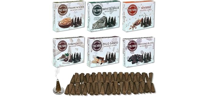 Trumiri Woody Incense Cones - Variety Pack - Total 60 Cone Incense (6 Scents x 10 Conos) - White Sage, Palo Santo, Dragons Blood, Sandalwood - Inscents-Cones Scented - Insense Cones - Incent Cone
