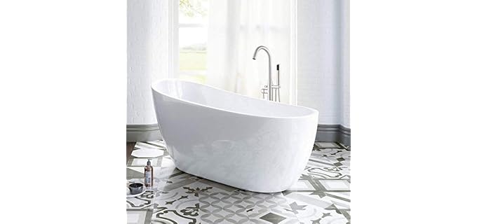 WOODBRIDGE Acrylic Freestanding Bathtub Contemporary Soaking Tub with Brushed Nickel Overflow and Drain B-0006-B/N-Drain &O, 54