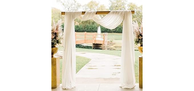YSOHQ Wedding Arch Draping Fabric 2 Panel 6 Yards 20ft Chiffon Fabric Decorations Backdrop Curtain Tulle for Party Ceremony Reception(Ivory+Ivory)